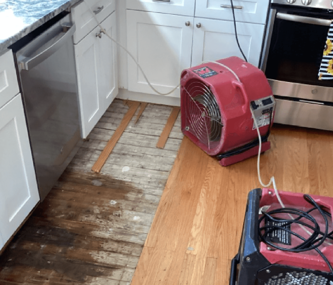 Damage Caused By Water In Home Kitchen From Dishwasher Overflow in Northeast Philadelphia
